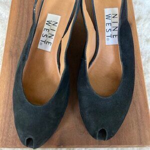 Nine West, Black Suede, Peep-Toe, Sling Back Wedge